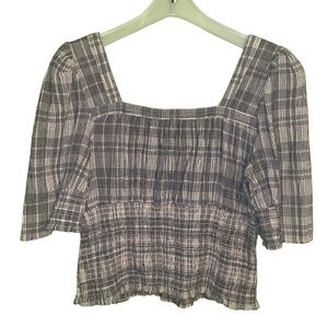 Plaid Gray/White Short Sleeve Casual Top